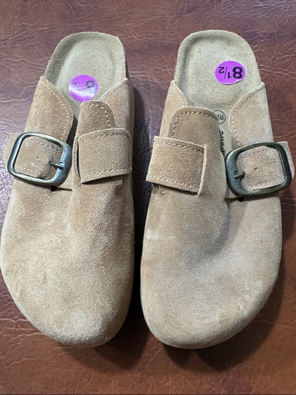 Cushionaire Suede Slip-On Clogs with Buckle - Tan NWOT